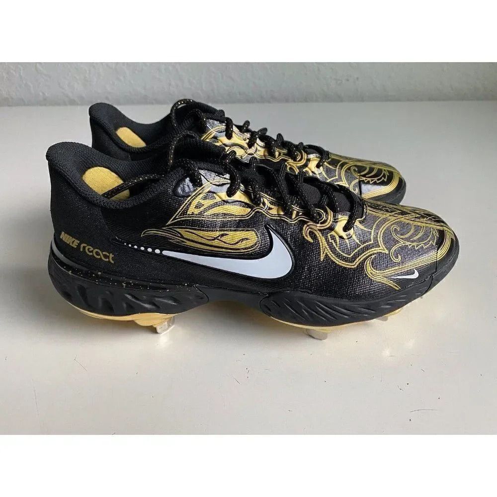 Nike Alpha Huarache Elite 3 Low Black Gold Men’s Size 7 Baseball Cleats NEW - Picture 4 of 10